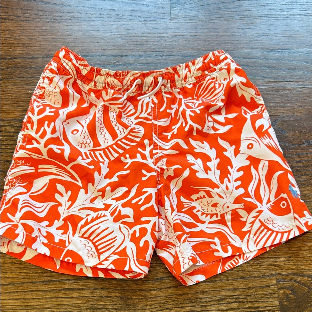 Polo| Kids Orange & White Fish Print Swim Shorts
